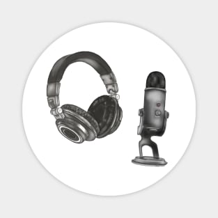 Black Headphones and Microphone Magnet